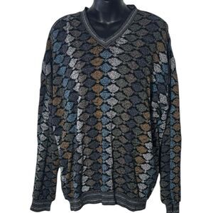 Vintage tundra Canada men’s large v neck knit patterned retro old school